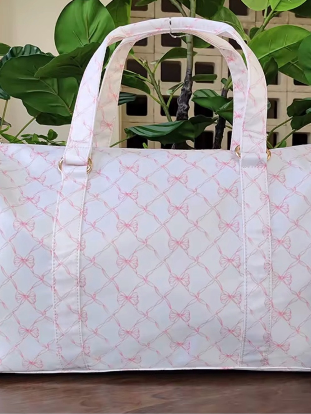 Pink Patterned Travel Duffel Bag with Shoulder Strap - Picture 2 of 3